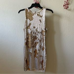 ASTR Gold and White Sequin Body Con Mini Dress
